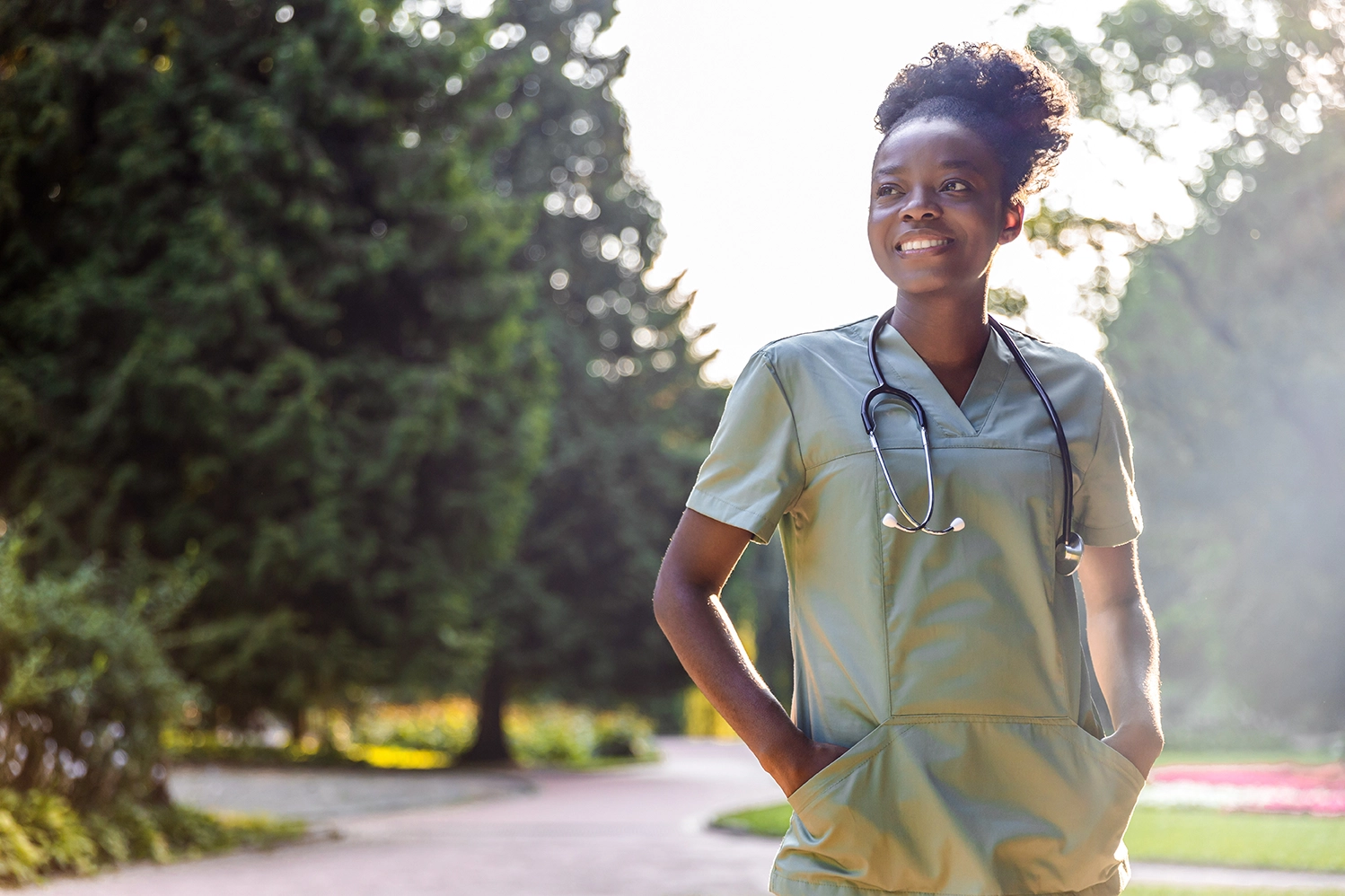 Healthcare professional outdoors