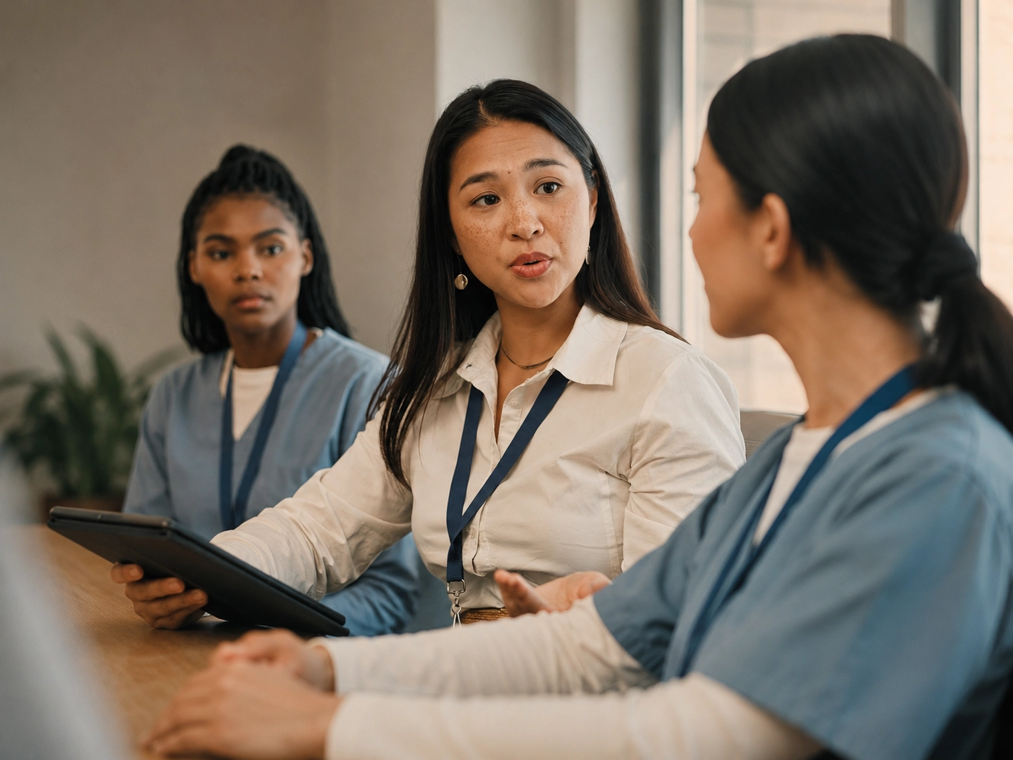 Healthcare professionals in a planning conversation